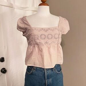 Urban Romantics Beige 100% Cotton Eyelet Crop Top